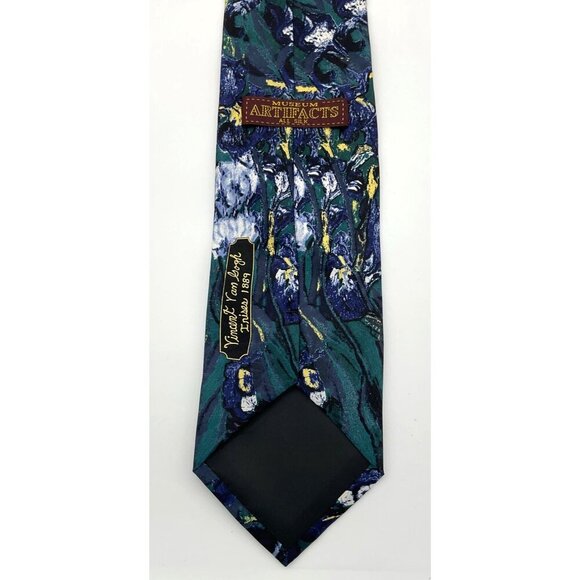Vincent Van Gogh Irises 100% Silk Tie Museum Artifacts Vibrant Blue Green Floral - Picture 3 of 6